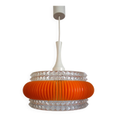 Lustre space age en plastique transparent et bande orange 70s
