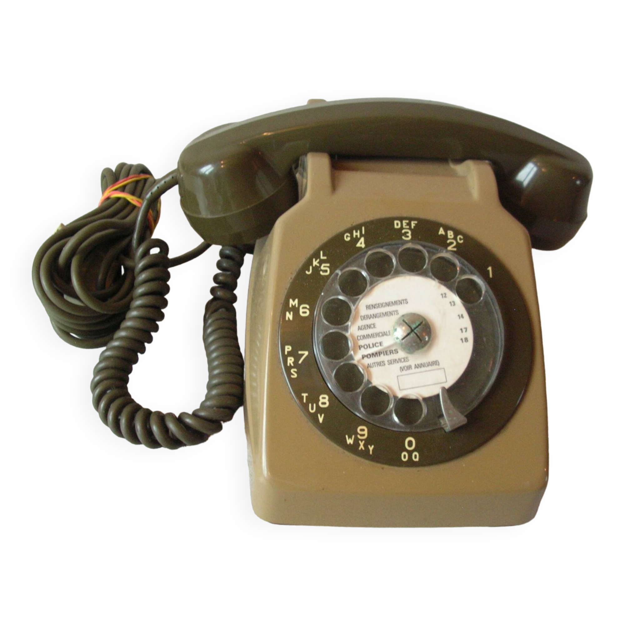 Ancien téléphone fixe à cadran SO.CO.TEL S63 couleur vert olive déco vintage