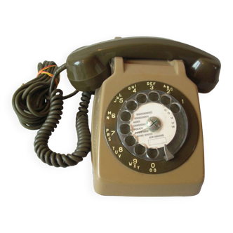 Old landline dial telephone SO.CO.TEL S63 olive green color vintage deco