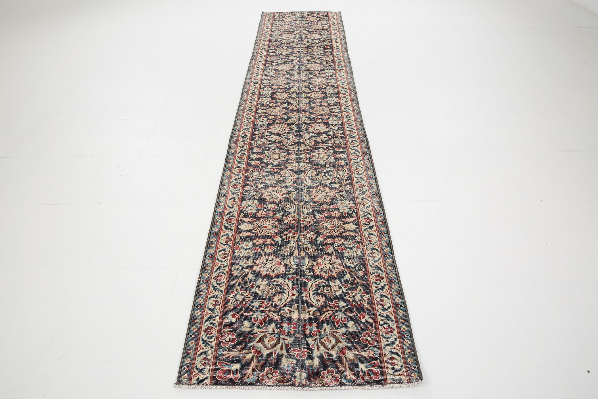 3x12 Persian Navy Blue Runner Rug, 80x378Cm