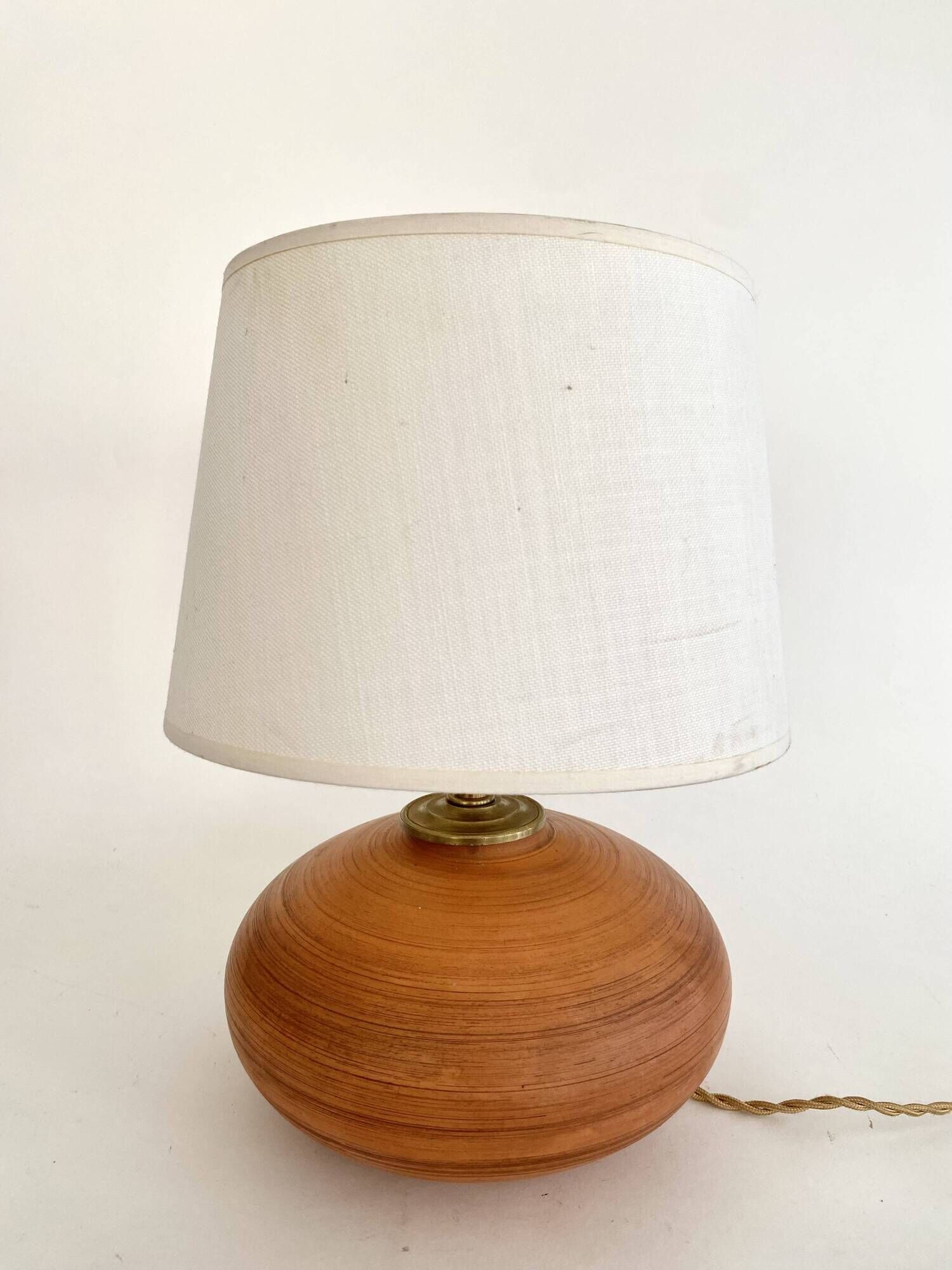 Lampe céramique, câble 2 M tissu neuf, abat-jour coton