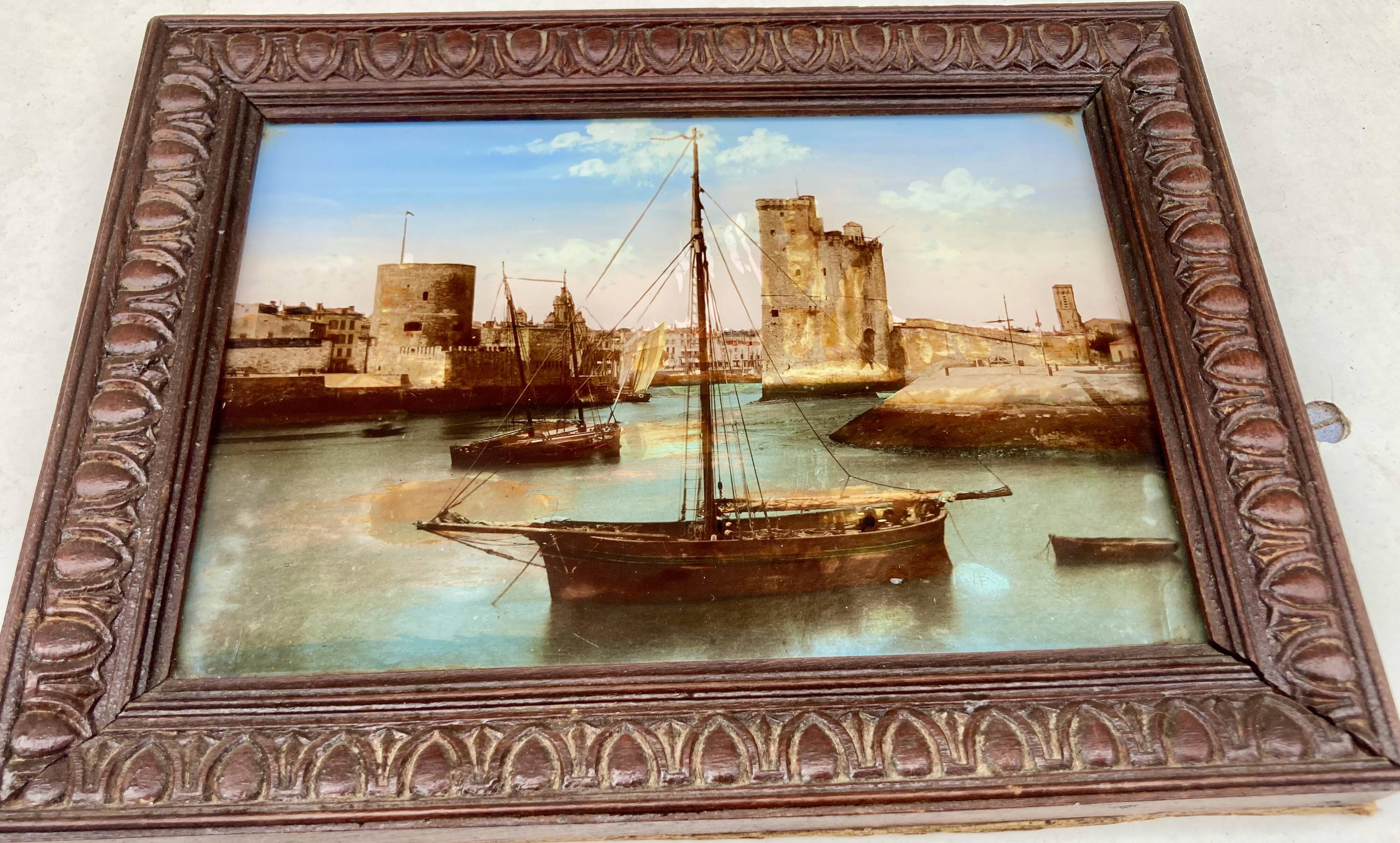 painting fixed under glass port of La Rochelle 19th century