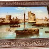 painting fixed under glass port of La Rochelle 19th century