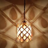 70s gold metal and pink tassel pendant light