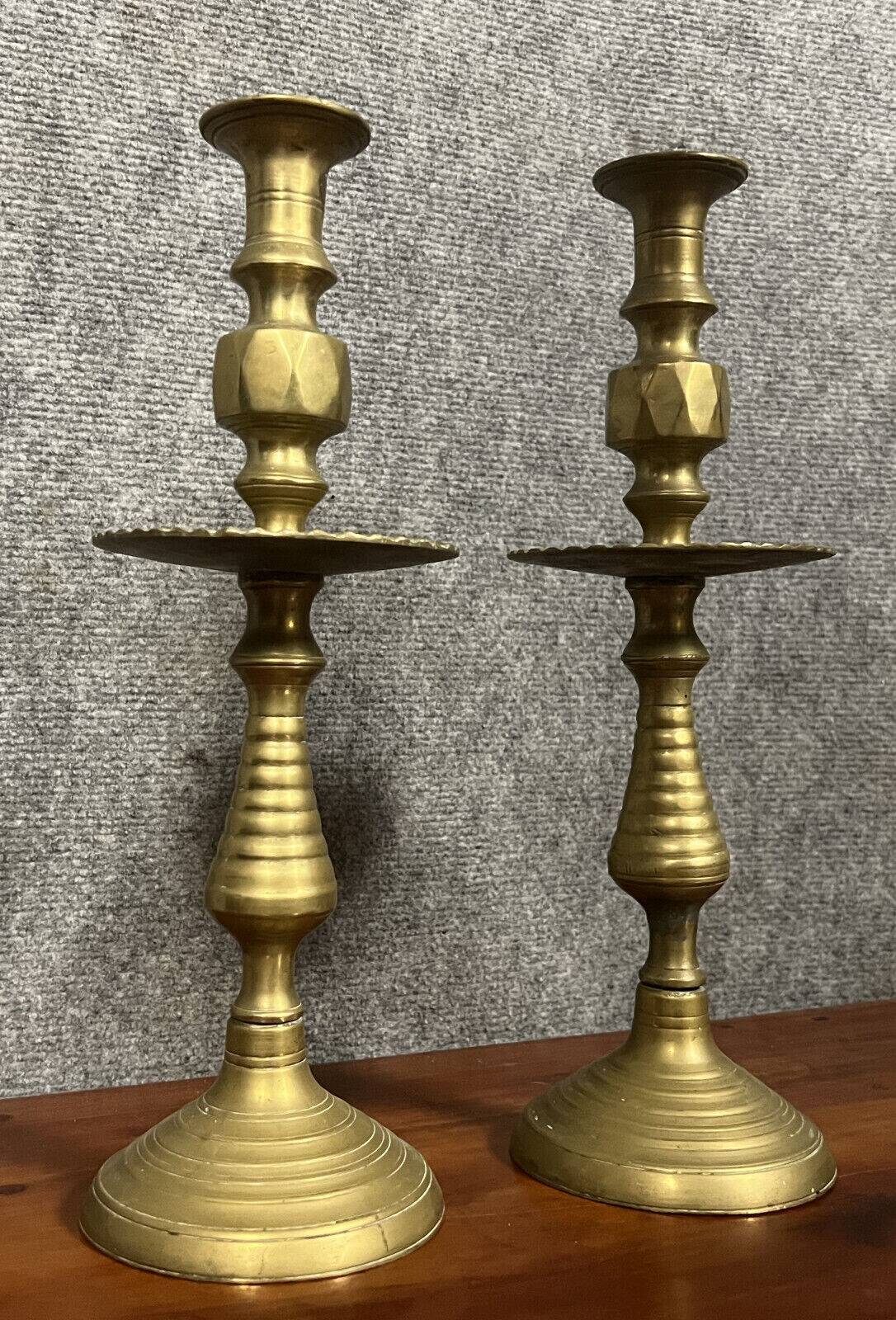 ORIENT XIX: Pair of large cup candlesticks in chiseled and gilded brass