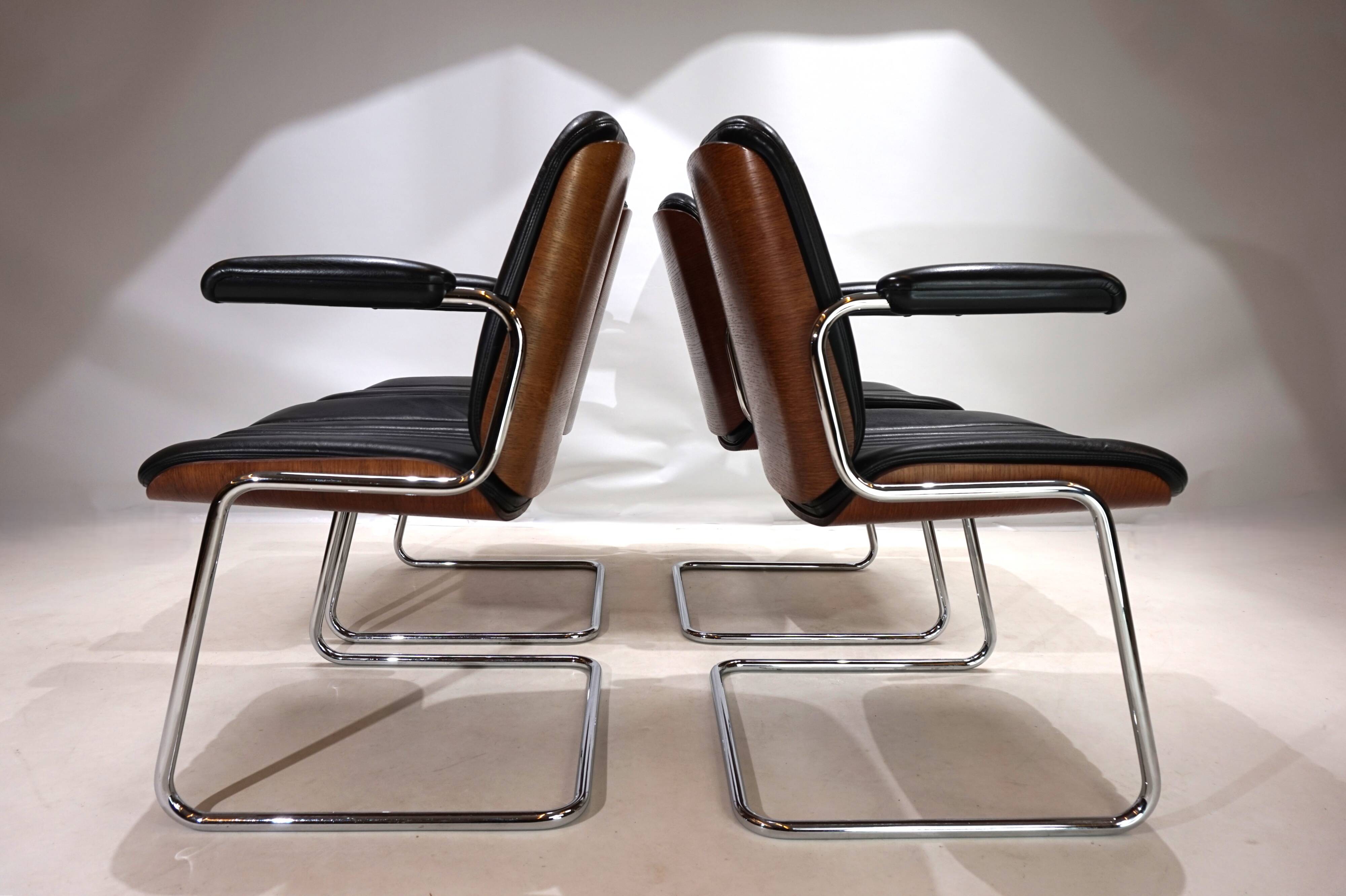 Set of 4 Martin Stoll Leather Dining/Conference Chairs by Professor Karl Dittert