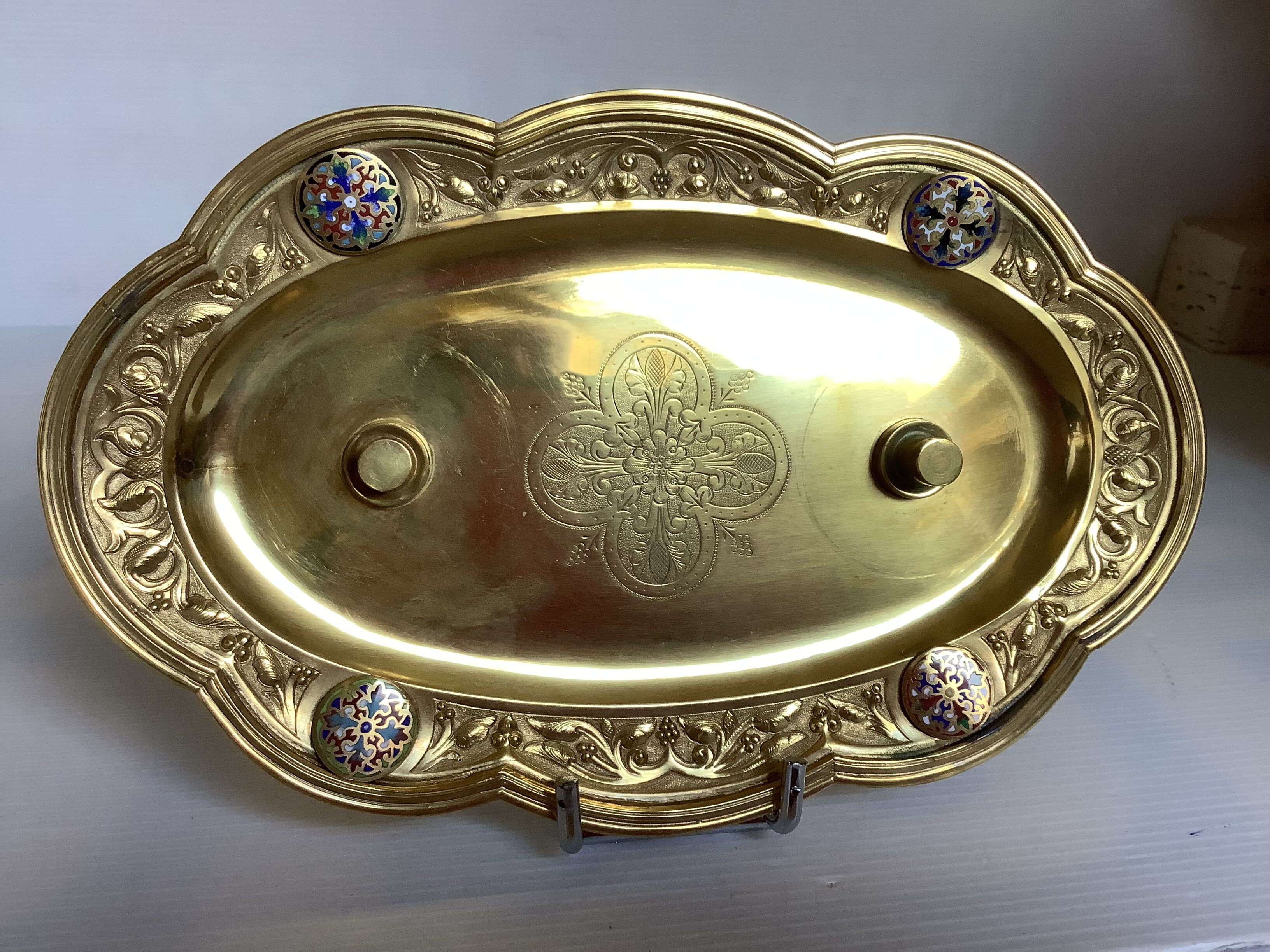 Small brass tray with cloisonné enamel.