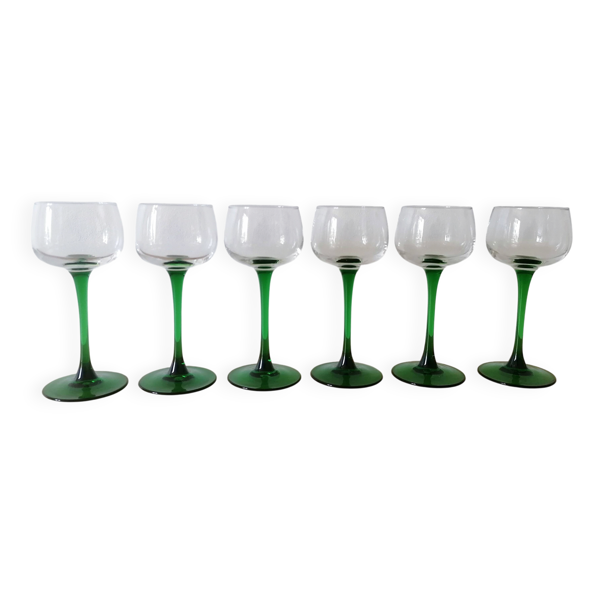 6 Alsace wine glasses with green stems