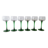 6 verres à vin d'Alsace pied vert