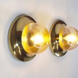 Pair of Amber glass and brass vintage wall lights, Germany 1970's