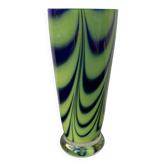 Vase verre soufflé vert et bleu