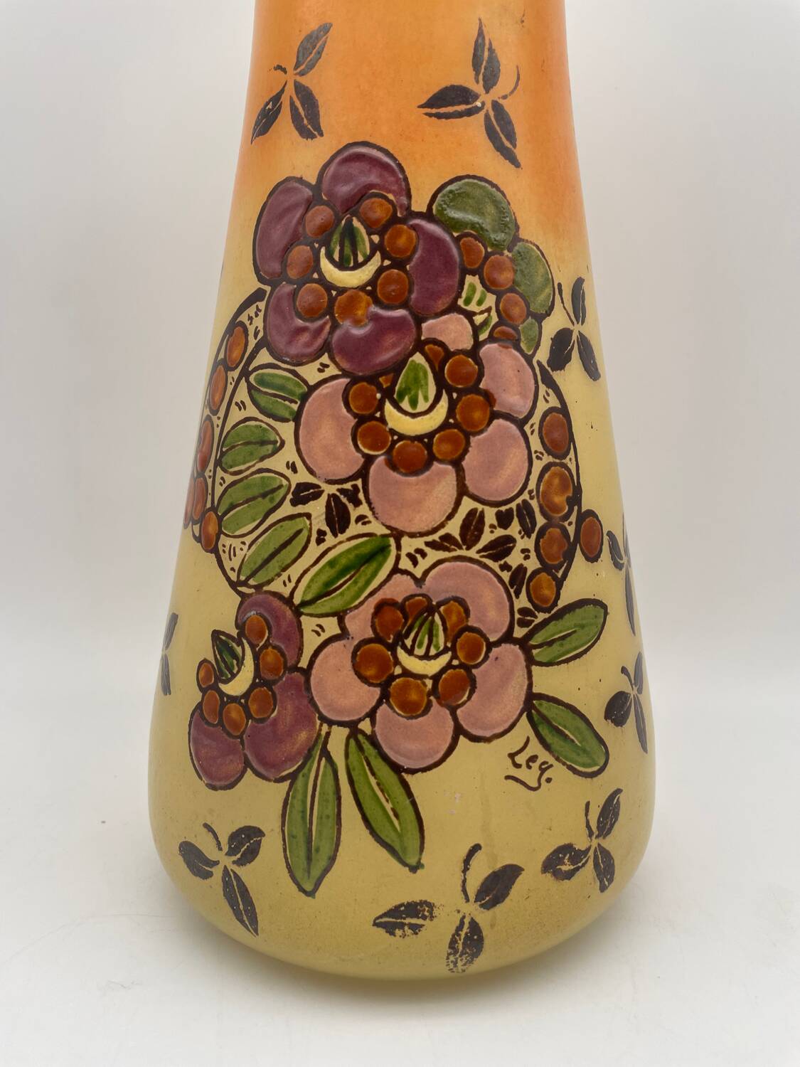 Legras Art Nouveau vase in enameled glass with flower decoration