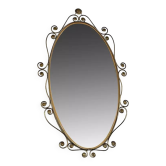 Oval mirror from the 1950s in brass