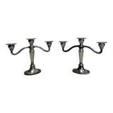 Pair of 2-branch metal candlesticks.