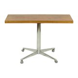 Vintage Coffee Table Side Table Wooden Top Chrome Wheels 90cm