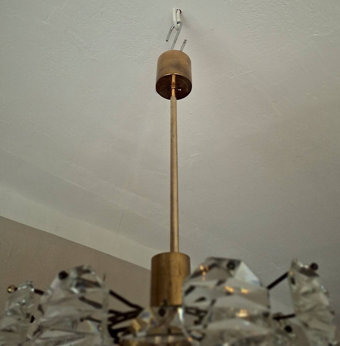Kinkeldey brass and faceted glass 3- level chandelier, 1960s