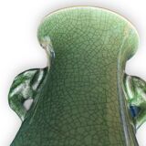 Green cracked ceramic vase Elephant Handles China XXth