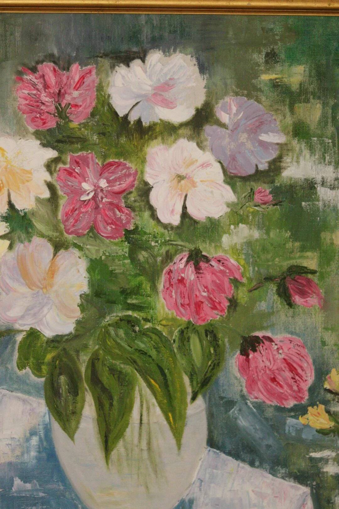 Original Oil on Canvas – “Large Bouquet” by JJ – Signed, Framed 65 × 77 cm
