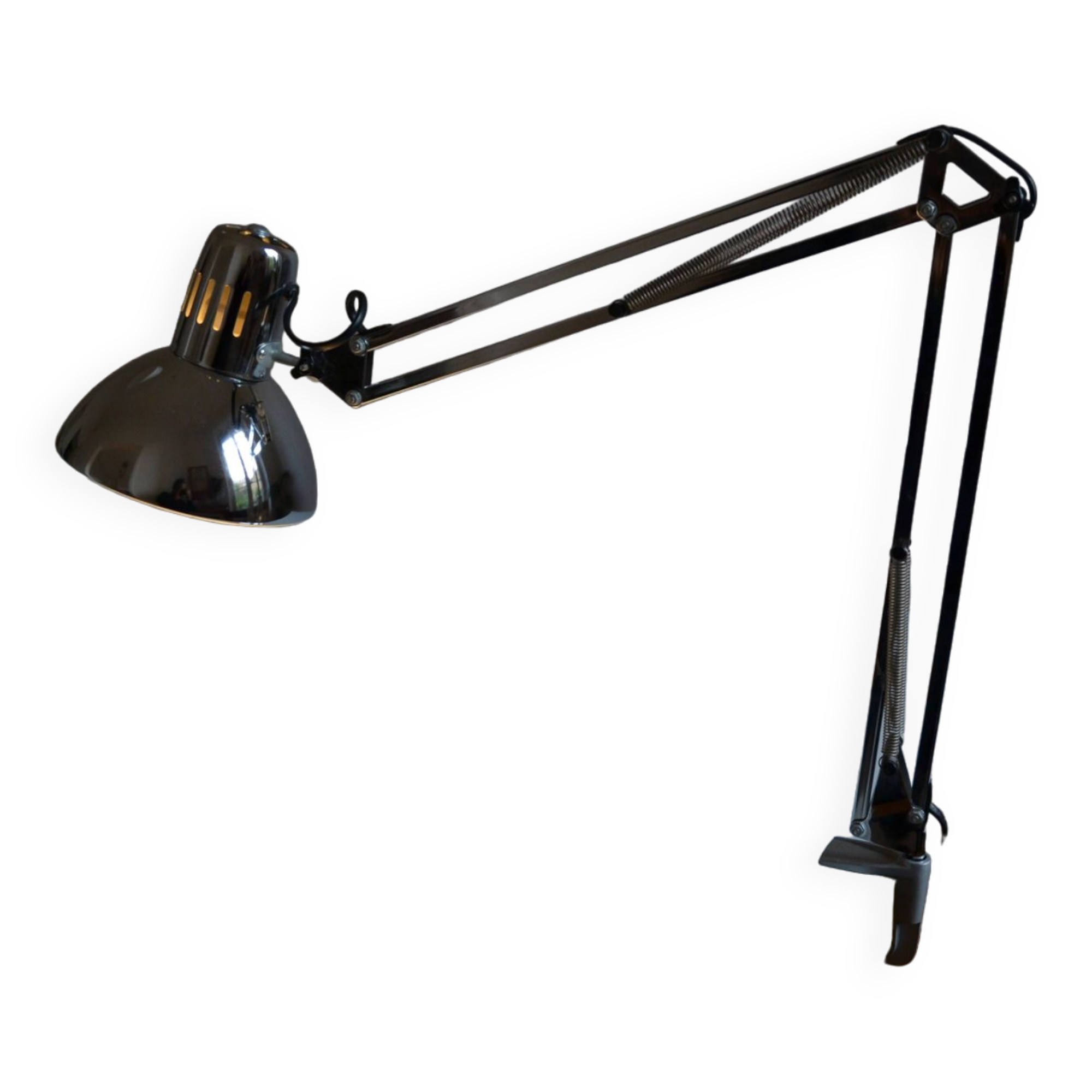 Articulated architect lamp with vintage clip, 90s, chrome metal