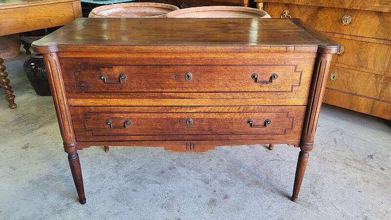 LOUIS XVI COMMODE WITH 2 DRAWERS IN SOLID WALNUT FROM THE 19TH CENTURY