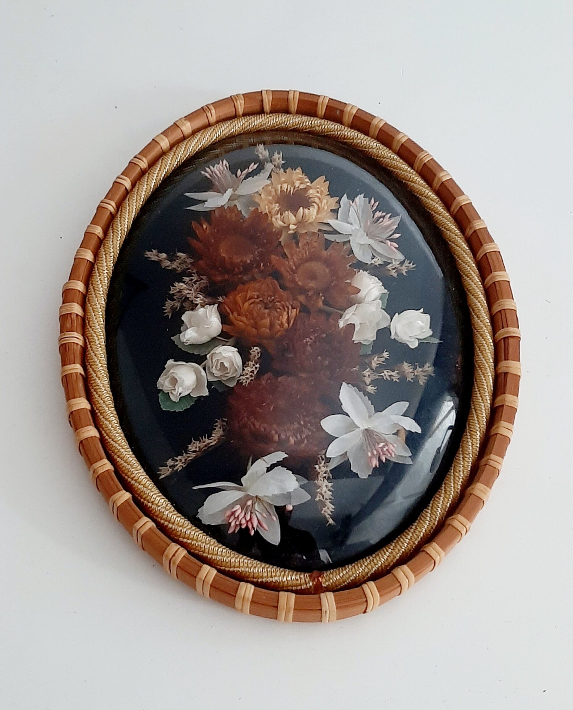 Domed frame dried flowers 50s 60s