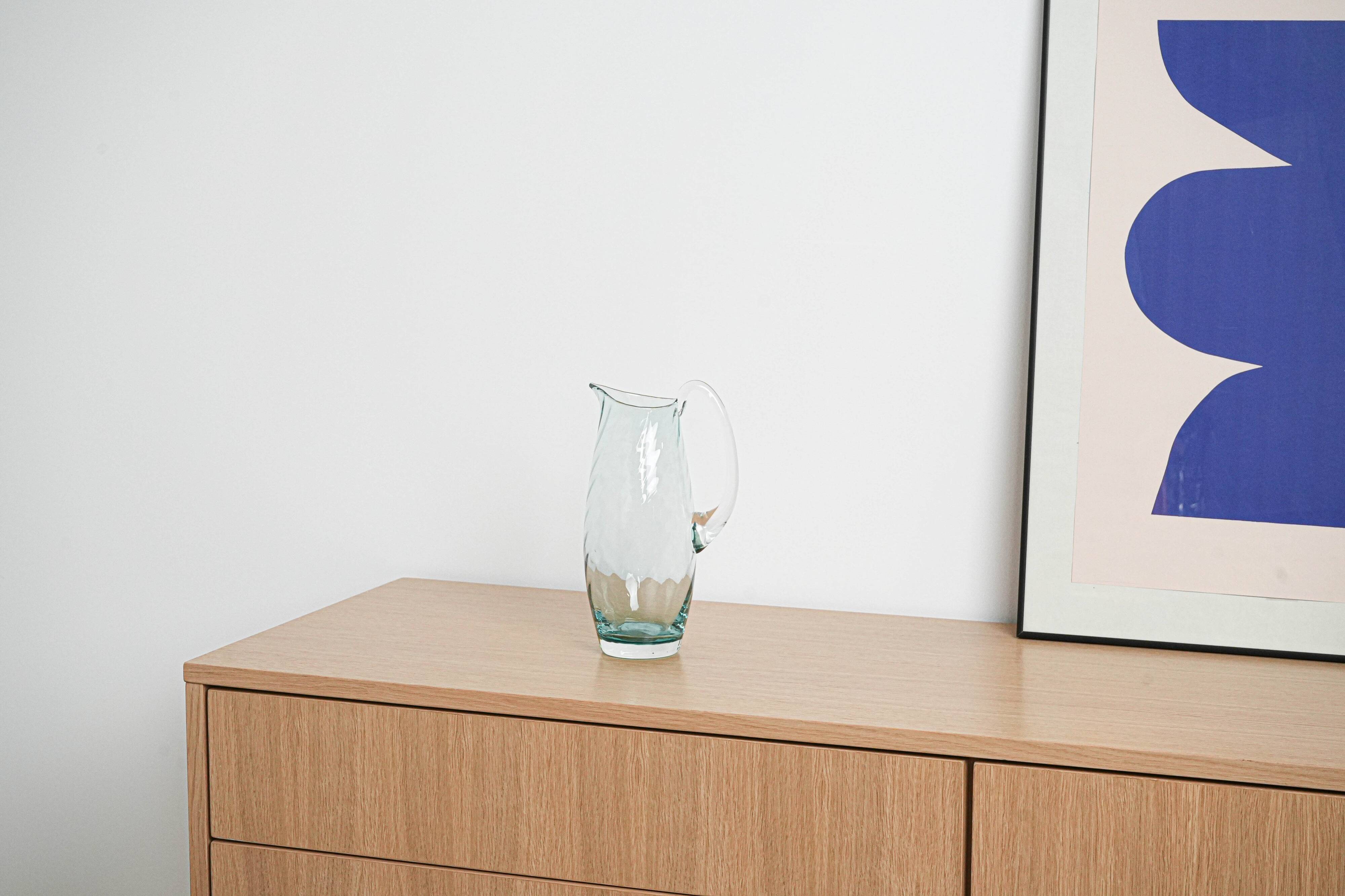 Glass jug, Italian design, 1970s, made in Italy