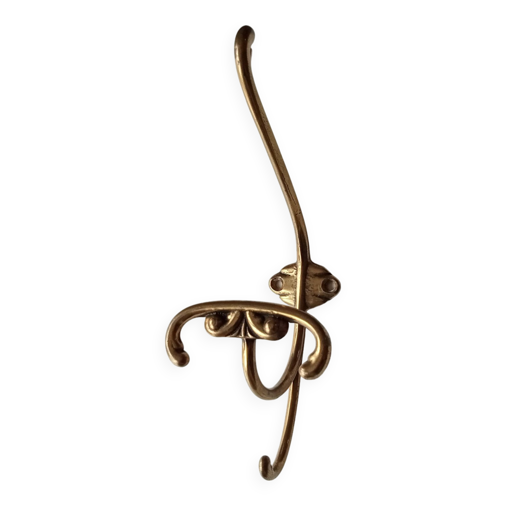 Old coat hook in solid golden brass
