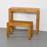 Solid pine console desk, Courchevel circa 1970