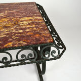 Coffee table in marble and wrought iron, circa 1940