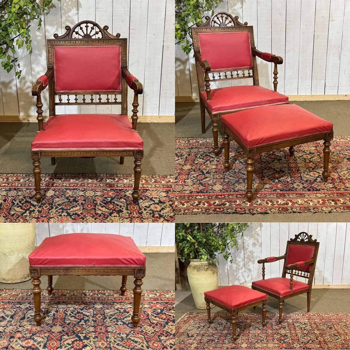 Breton armchair and its footrest from the 1930s.