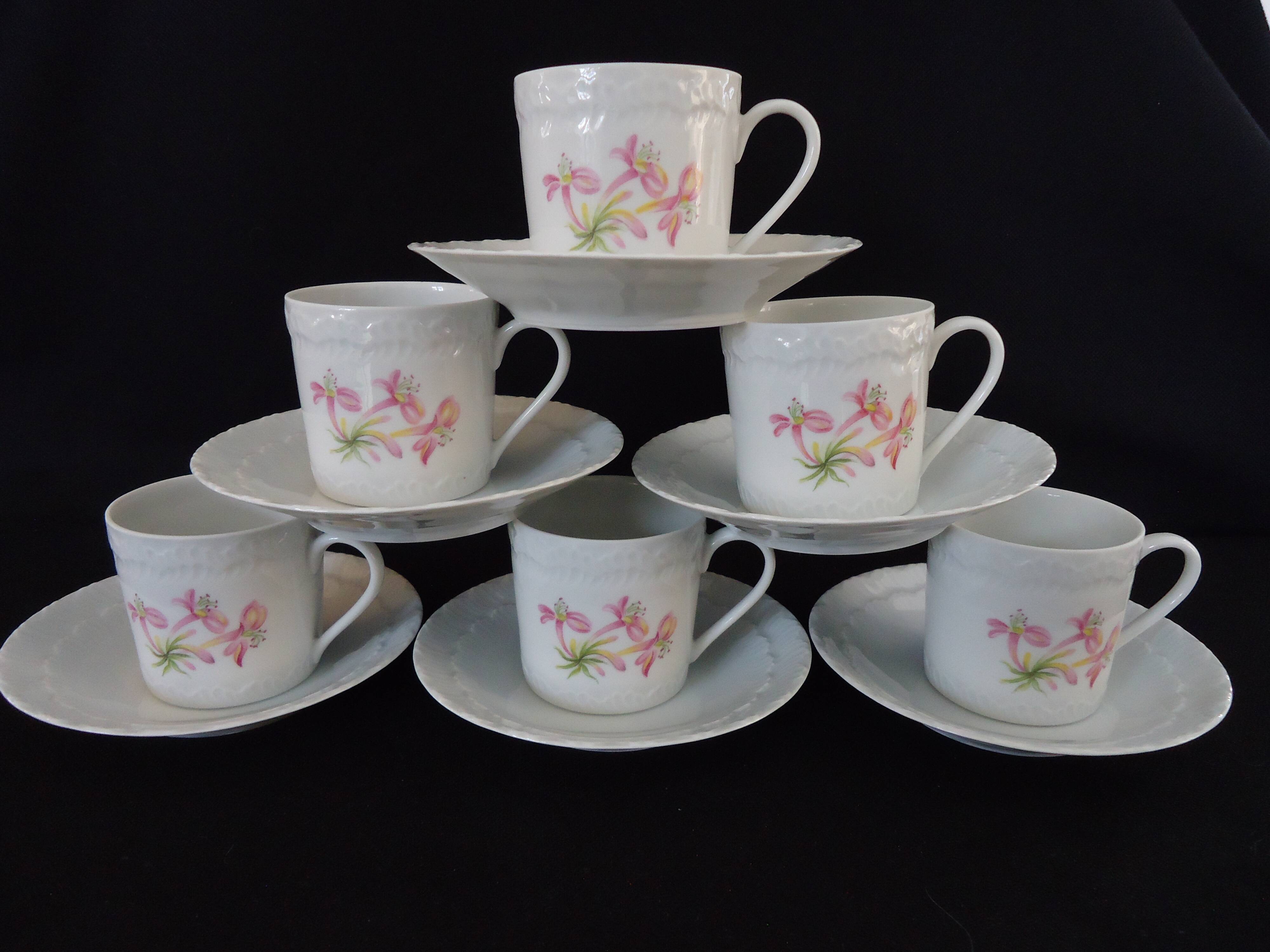 Set of six coffee cups and saucers, Limoges, Goumot Labesse