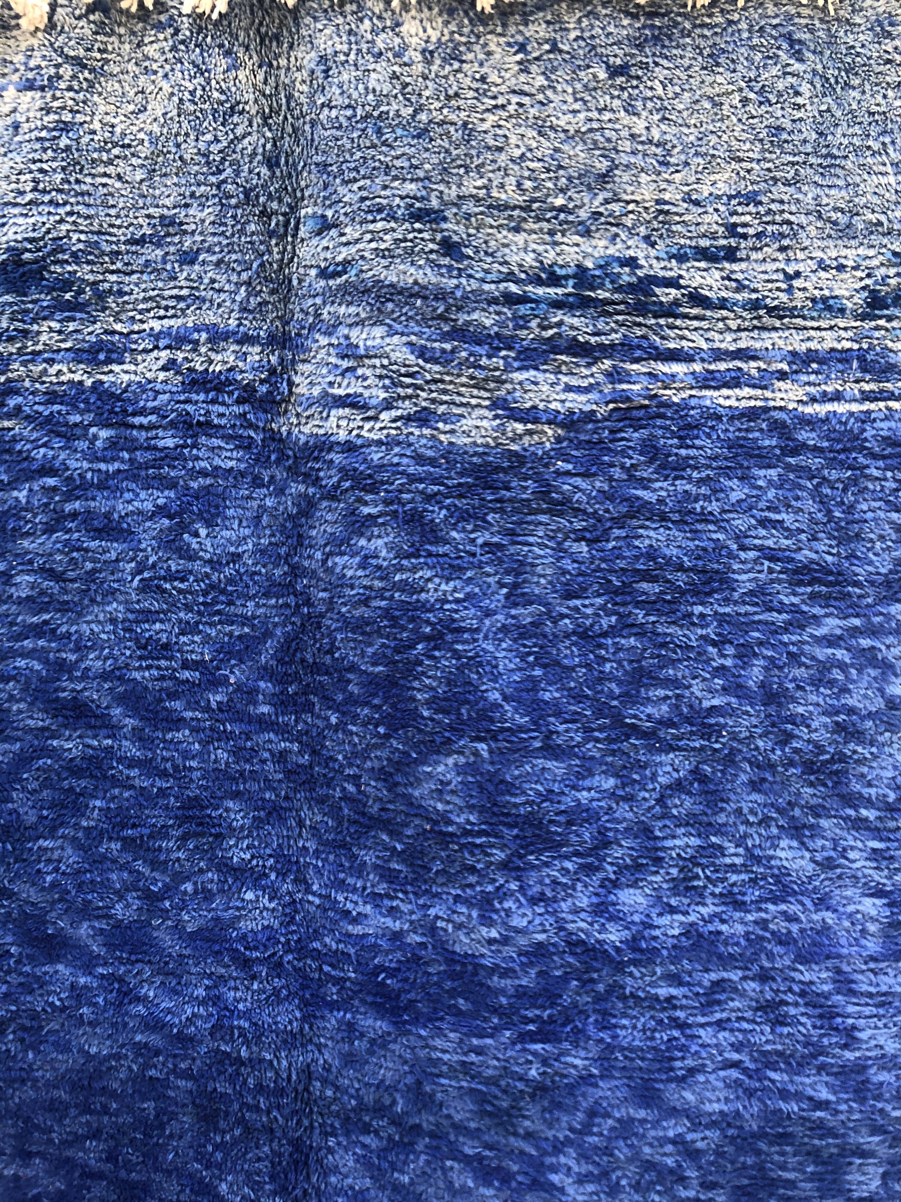 Moroccan Berber carpet Beni Ouarain uni blue 3.3x2.26m