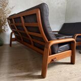 Scandinavian 3-seater teak and leather sofa