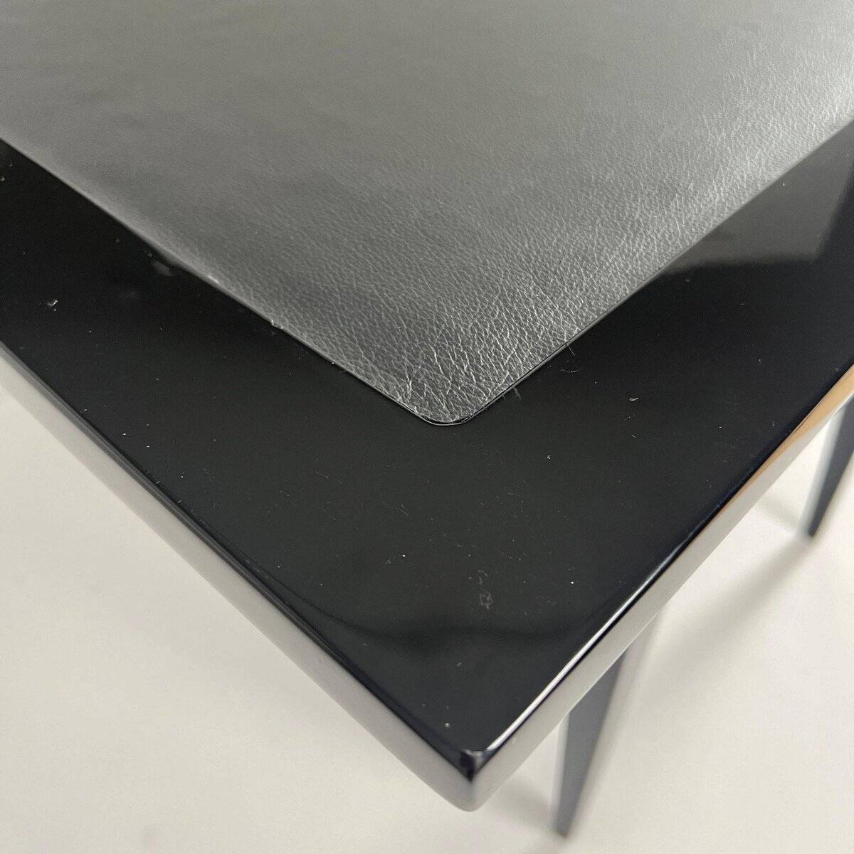 Art Deco Games Table in Black Lacquer, Red and Black Leather, France, 1930s