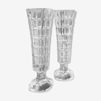 Duo of small bevelled crystal vases