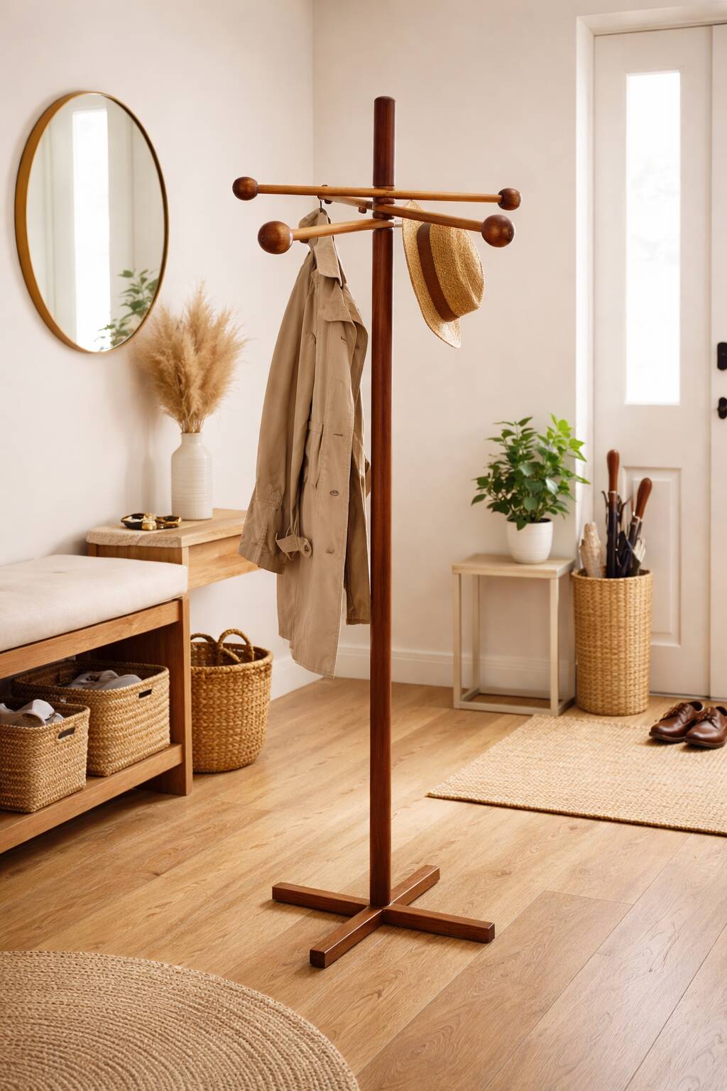 Sculptural wooden coat rack – 1960s modernist design