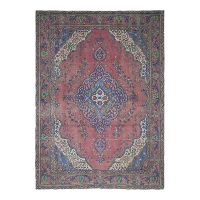 1970s Vintage Persian Handmade Wool Pink Area Rug  283x392