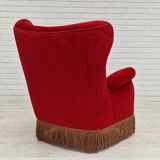 1960s, danish high back vintage armchair in cherry-red velour