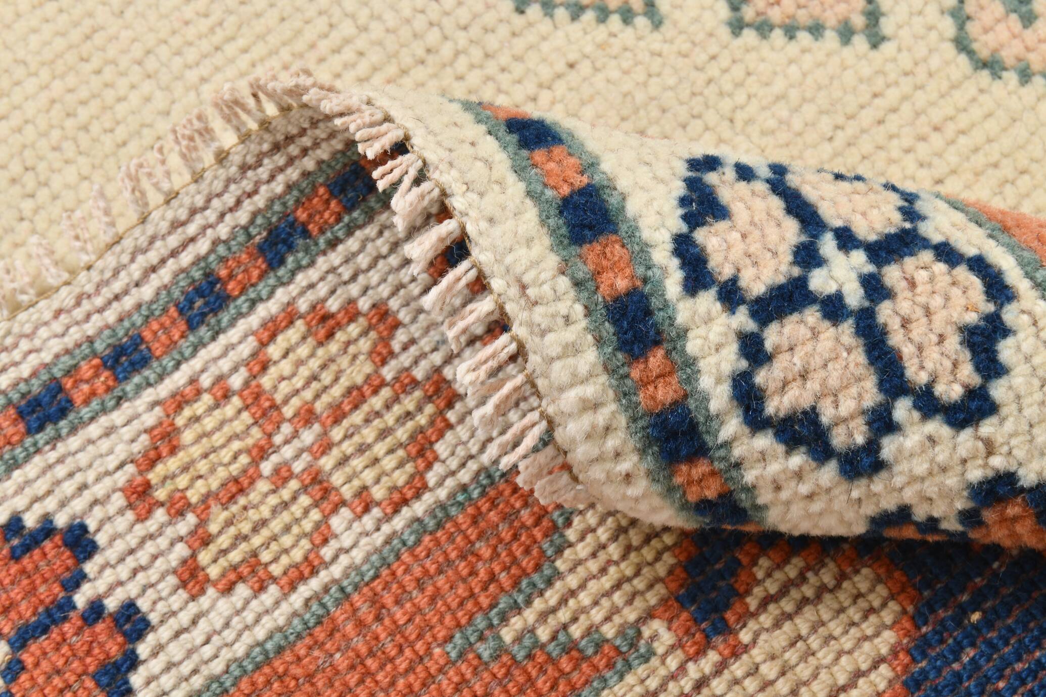 7x10 Vimtage Beige Orange Large Area Vintage Rug, 203x292 Cm