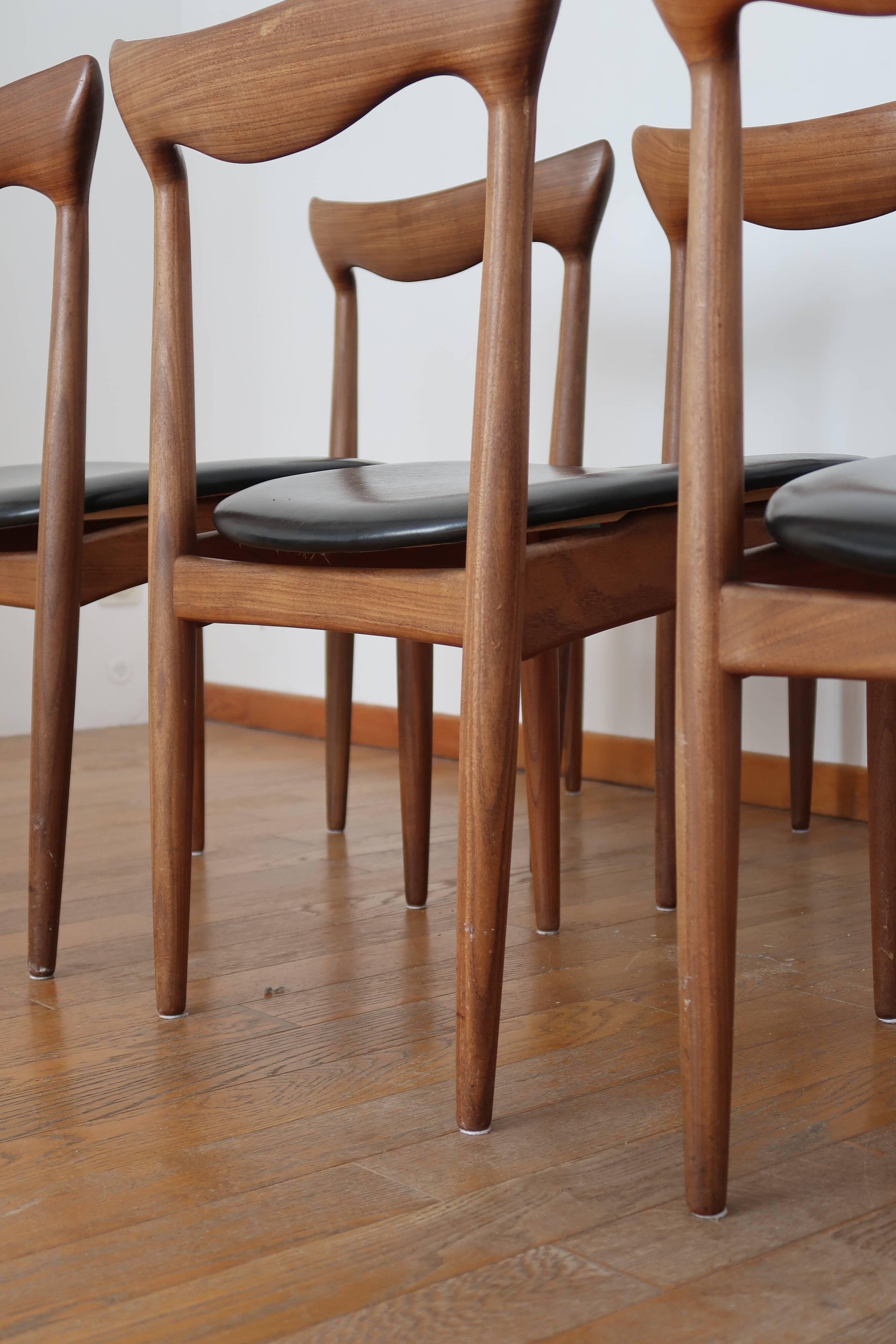 6 chairs skaï teck Bramin made in Denmark