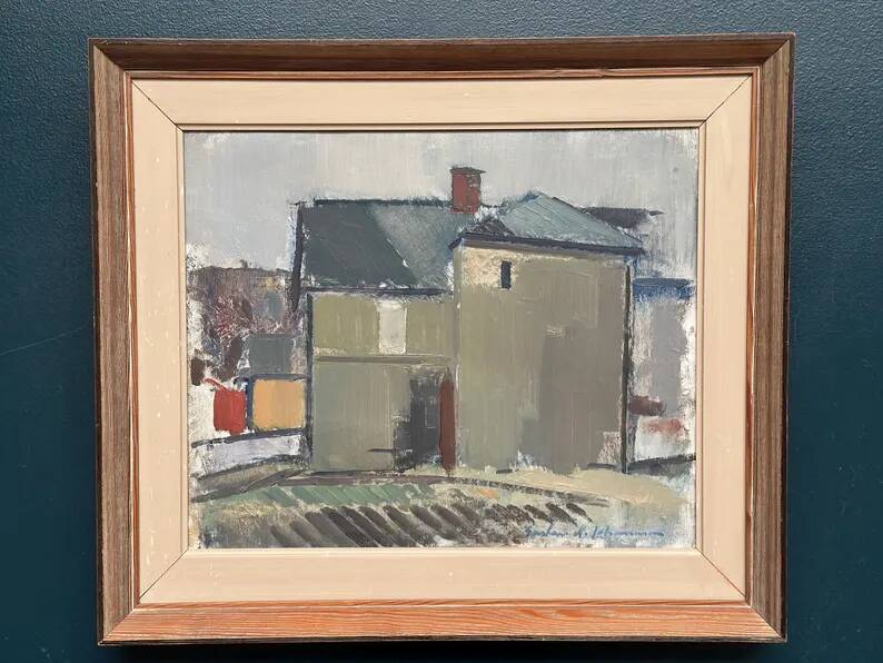 Original Swedish Oil on Canvas – “Sage House” by Gustav‑Adolf Johansson – Signed – Vintage & Framed