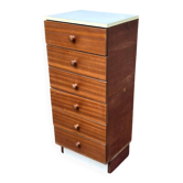 Scandinavian Mid-Century Modern chest of drawers with 6 mahogany and white wood drawers 19