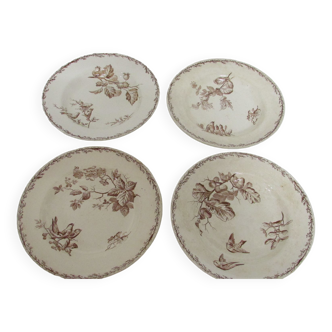 Set of 4 old soup plates "Terre de Fer" Model Silva