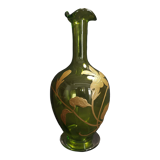 Carafe liquor bottle green and gold decoration early twentieth century