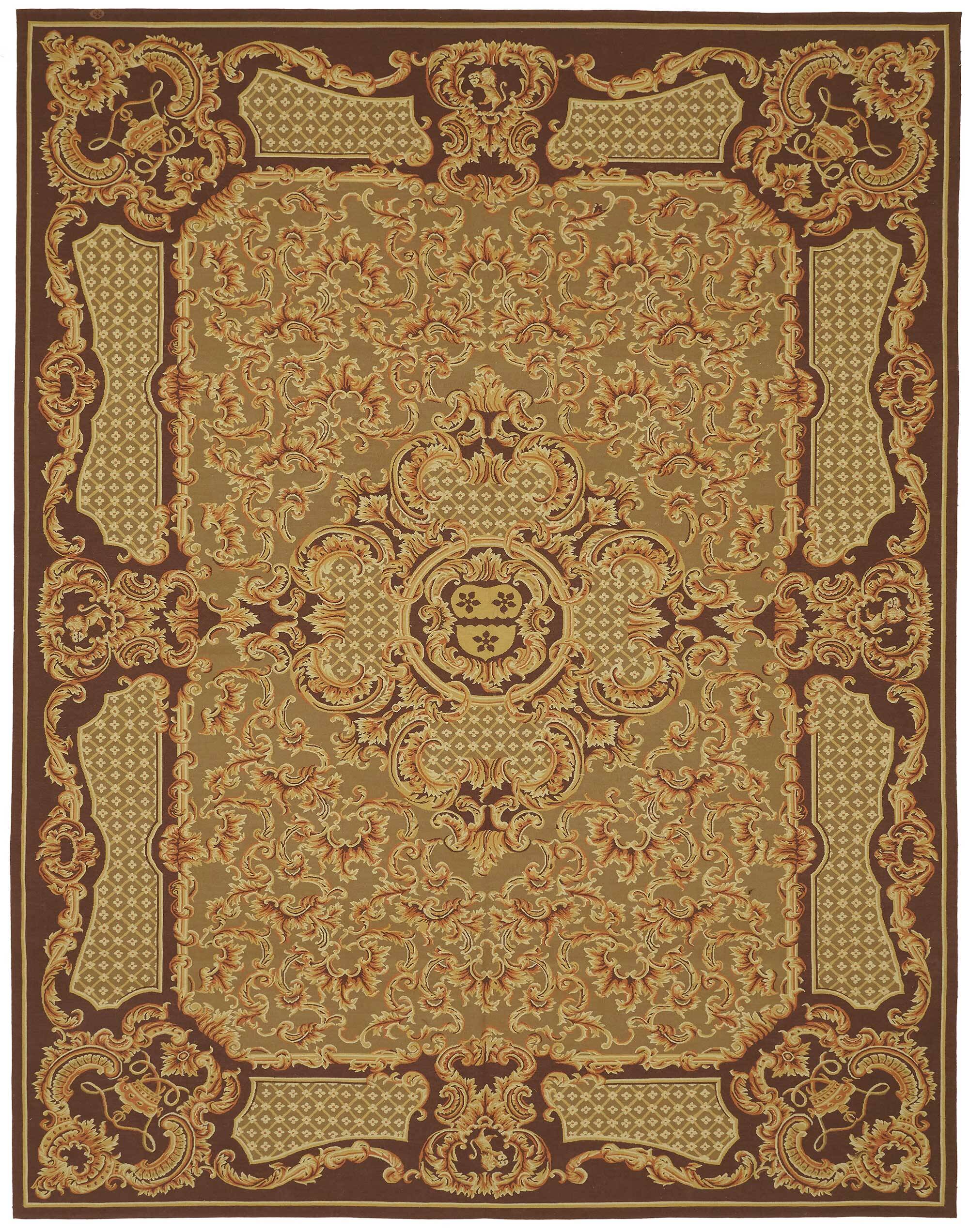 Handmade European Vintage Aubusson Kilim 277 cm x 356 cm