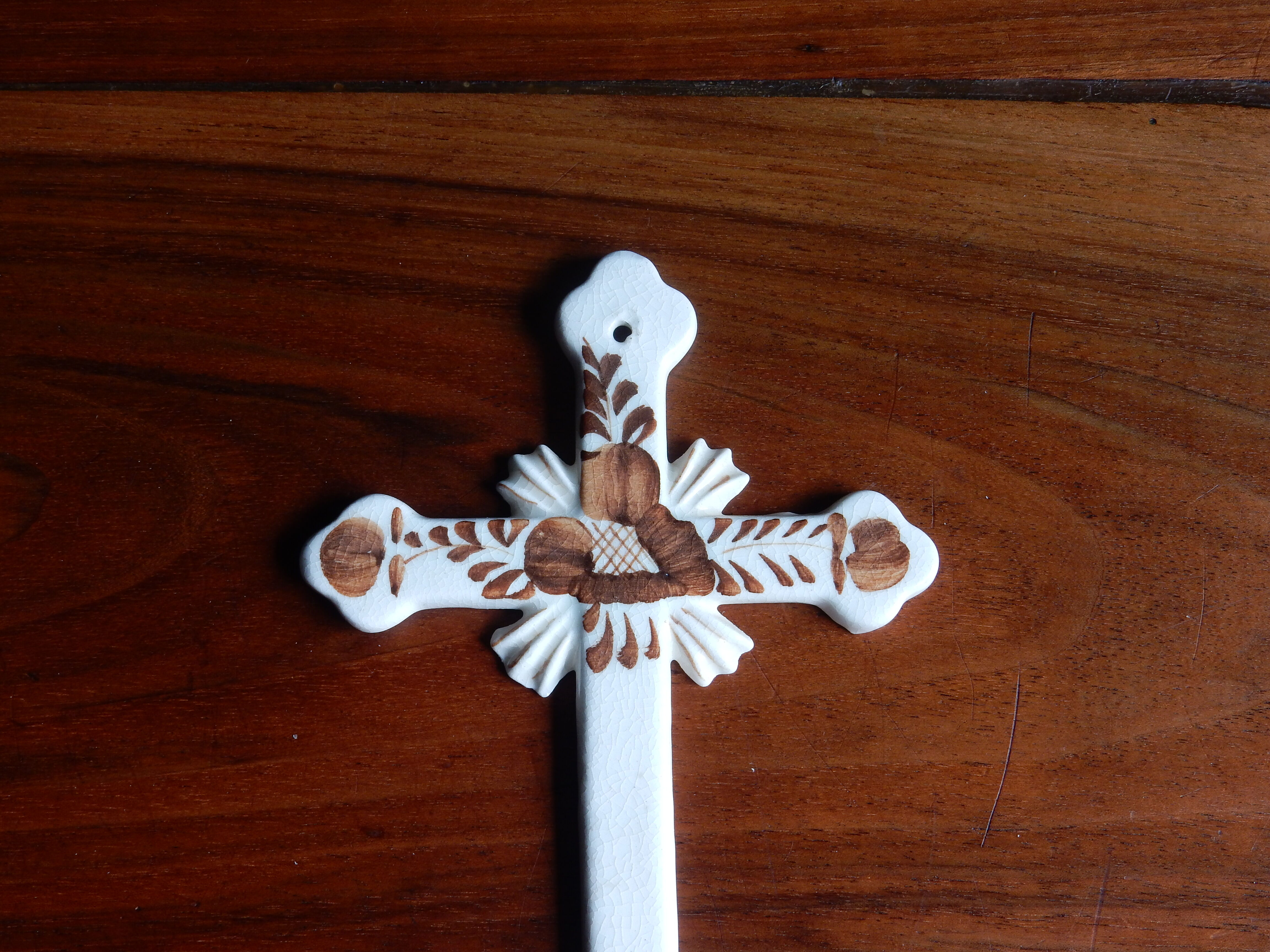 Hand-painted ceramic wall crucifix