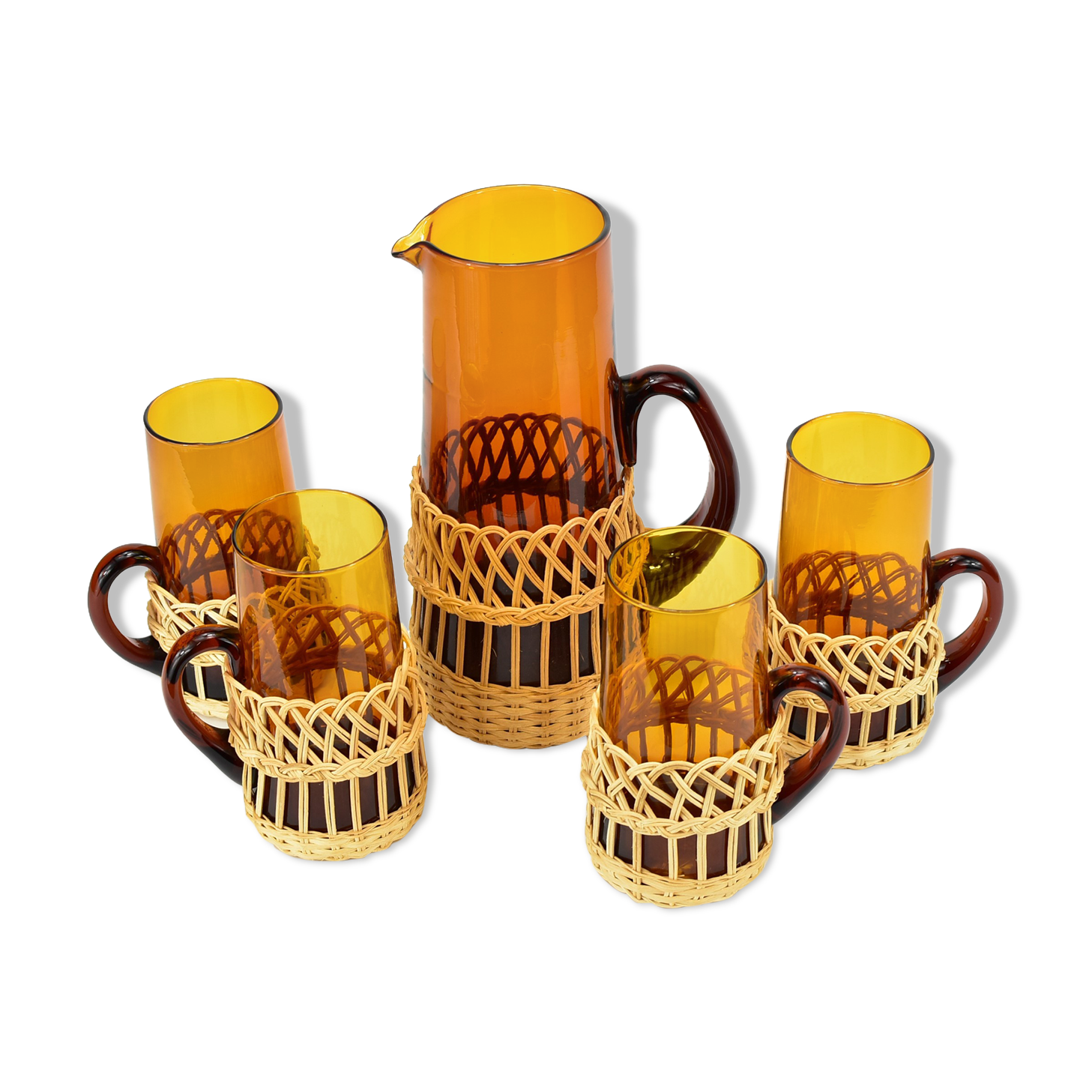 Vintage orangeade glass and rattan set