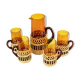 Vintage orangeade glass and rattan set