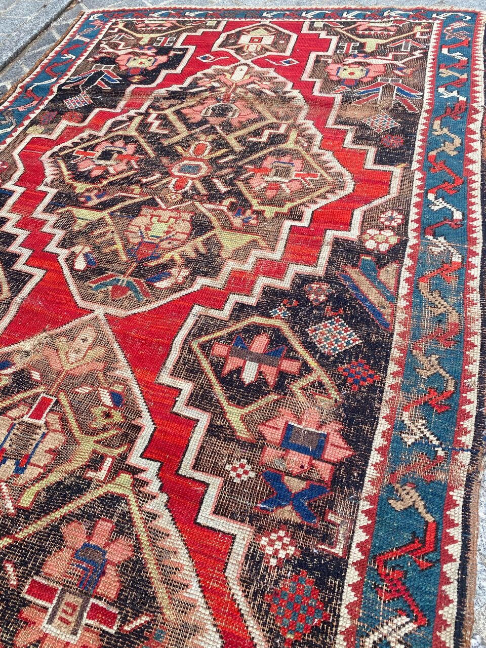 Ancient Caucasian carpet Karabakh handmade 115x270 cm