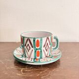 Old Pair of Ceramic Cups Vallauris by Auguste Fazio Pottery 1950 Geometric